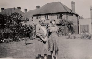 22 Sedley Taylor Road - Margaret Rishbeth and mother in 1948 with mulberry in background