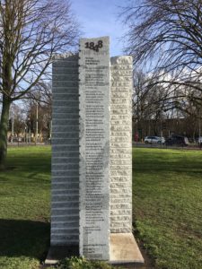 The monument to Cambridge Rules Football on Parker's Piece.